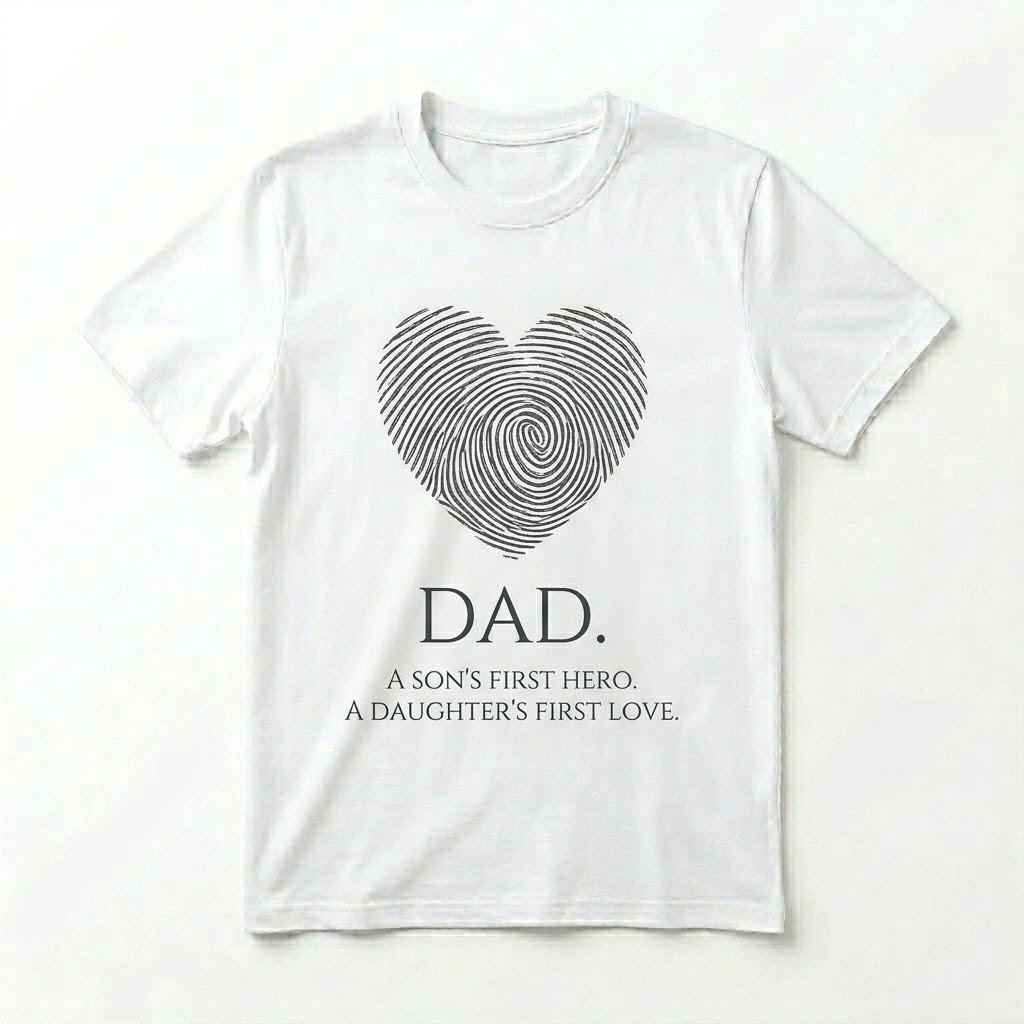 Dad T-Shirt Son First Hero Daughter First Love Father Day Gift Fingerprint Heart XL