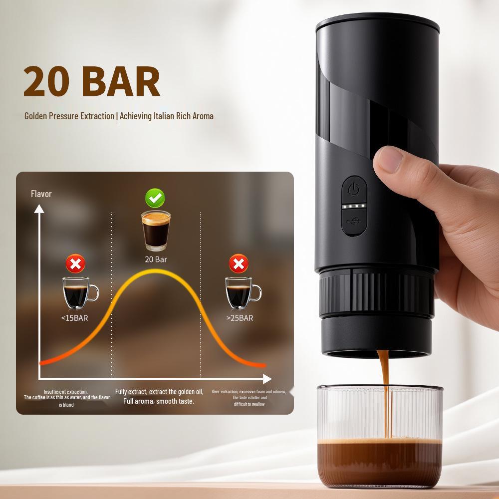 Portable Electric Espresso Machine for Travel, Car & Home - Stainless Steel with Powder Container
