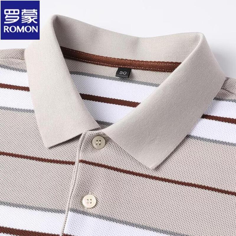 ROMON Men's Striped Short Sleeve Polo T-Shirt