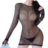 Women Nylon Fishnet Long Sleeve Dress Tearable Sexy Bodycon Mini Lingerie BodyconGood Product