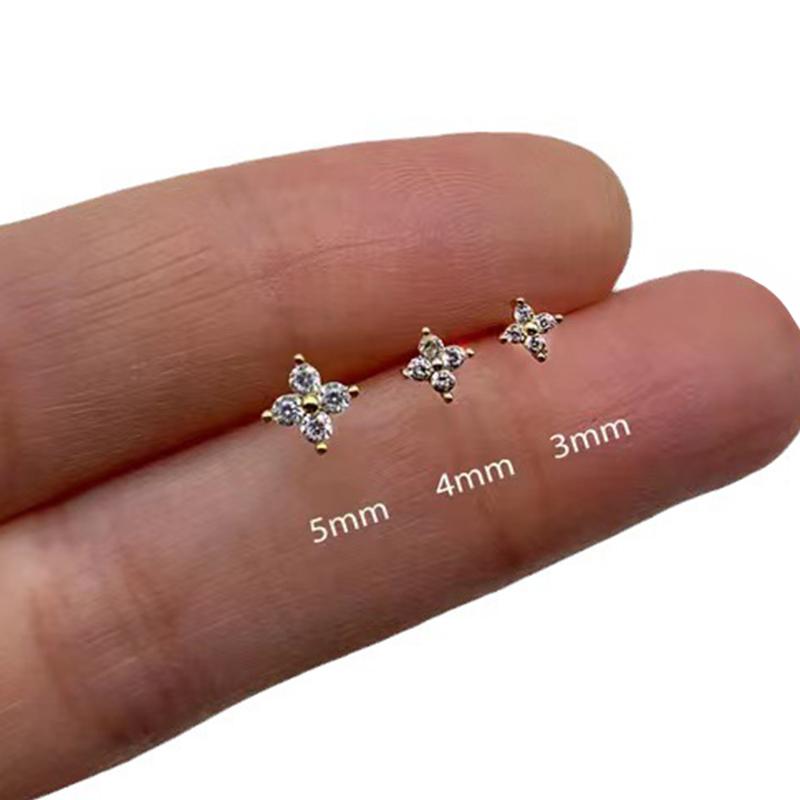 

[HS]3Pcs/set Four Petals Zircon Flower Stud Earrings Women Classic Versatile 3/4/5mm Piercing Daily Party Wear Jewelry