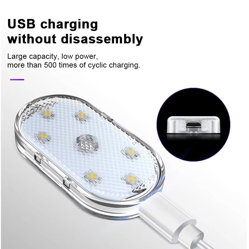Bil LED berøringslys Trådløst interiørlys Magnetisk autodørlys Tak Taklampe Leselampe USB Oppladbar 5V
