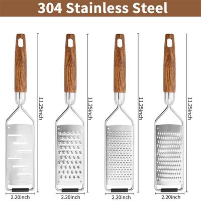 LMETJMA Cheese Grater with Natural Wood Lemon Handle Stainless Steel Zester Grater Kitchen Citrus Zester Tool For Ginger JT259