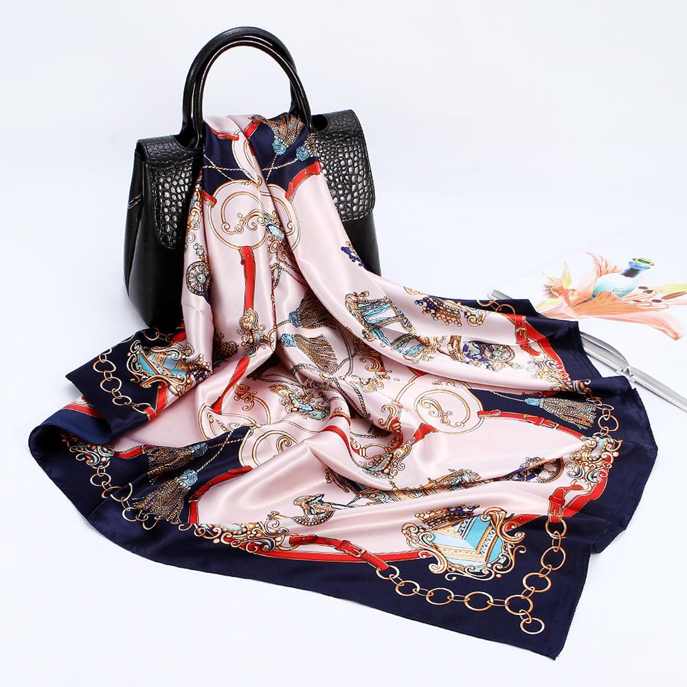 

шелковый шарф женский имитация шелка цвет Ding Ma Qun цепочка напечатанный платок атласный цвет лица шарф Ding большой платок 90*90cm