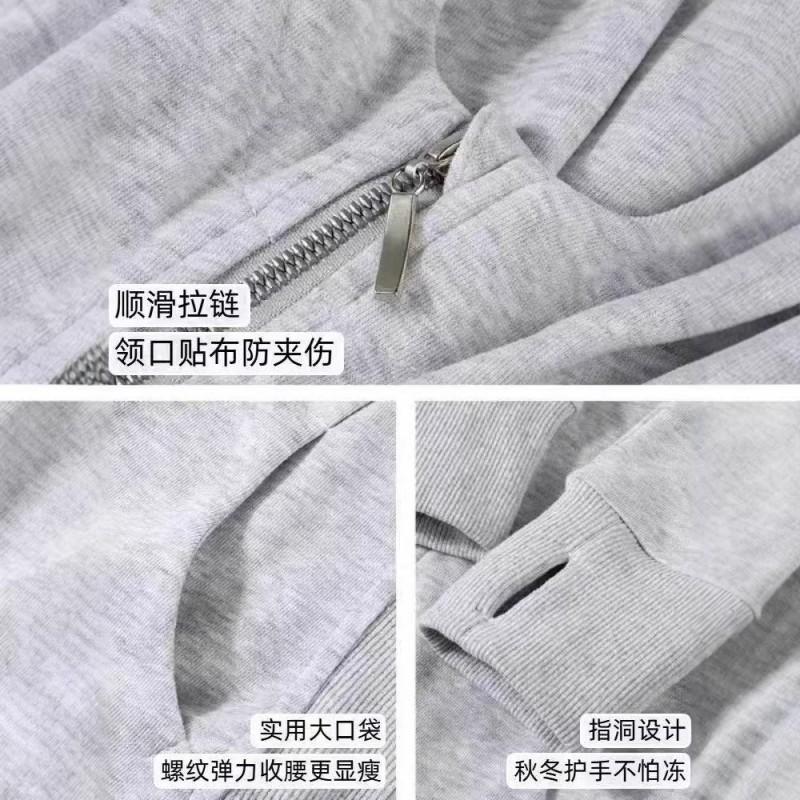 Womens Slim Fit Hooded Zip-Up Sweatshirt Korean Style Casual Long Sleeve Top 2026
