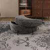 Chenille-Covered Half-Moon Storage Stool with Tray, Padded Seat, Dressing & Shoe Stool and Footrest for Living Room, Entryway & Hallway, Gray