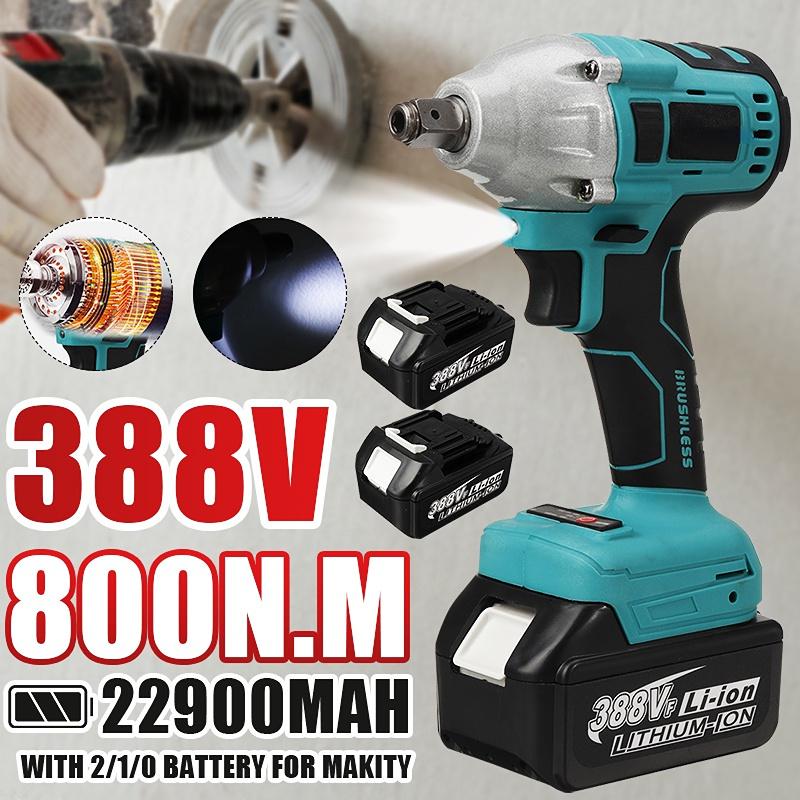 388VF 800N.m Bürstenloser elektrischer Schlagschrauber 1/2 Sokect Akku-Schraubendreher Schraubendreher Elektrowerkzeuge Wiederaufladbar für 18-V-Batterie