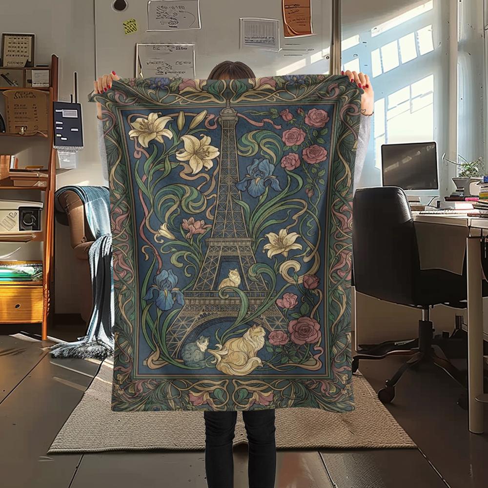 Paris Eiffel Tower Print Flannel Blanket, High quality Comfortable for All Seasons, Home Decor, Warmth and Comfort, Perfect for Christmas Gifts90