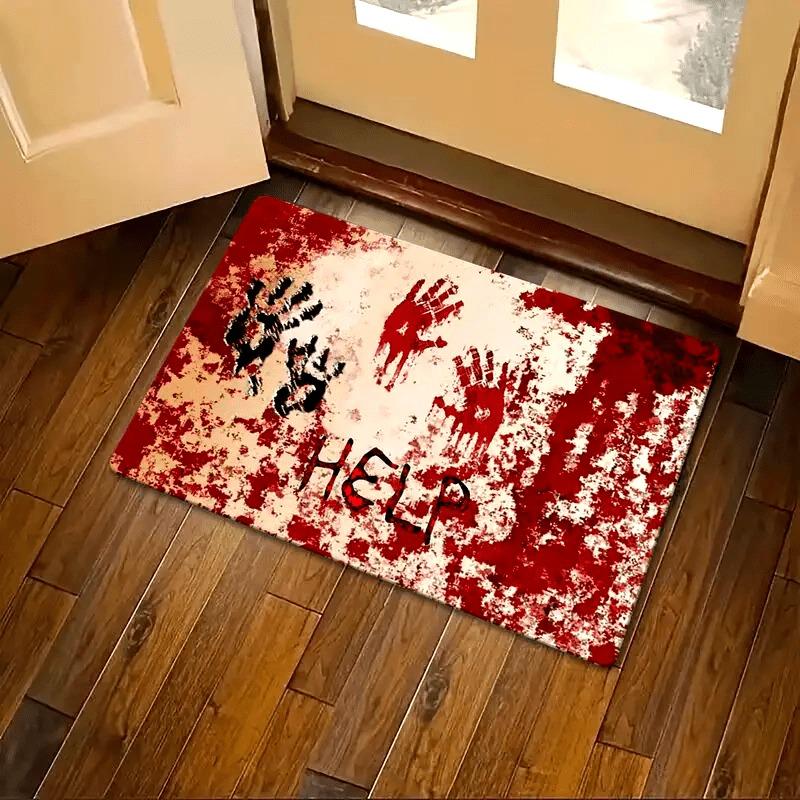 1 unidad Alfombra de Bienvenida Huella Sangrienta de Halloween Porche de la Puerta Principal Cocina Dormitorio Decoración Espeluznante Roja Blanca Huellas de Manos "AYUDA"