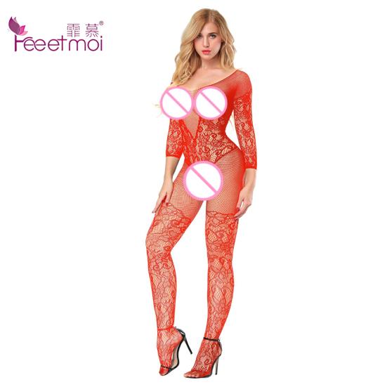 Lace Lingerie Sexy Hot Erotic Embroidery Body Babydoll Sleepwear Stockings Sexy Hollow Long Sleeve Nightwear