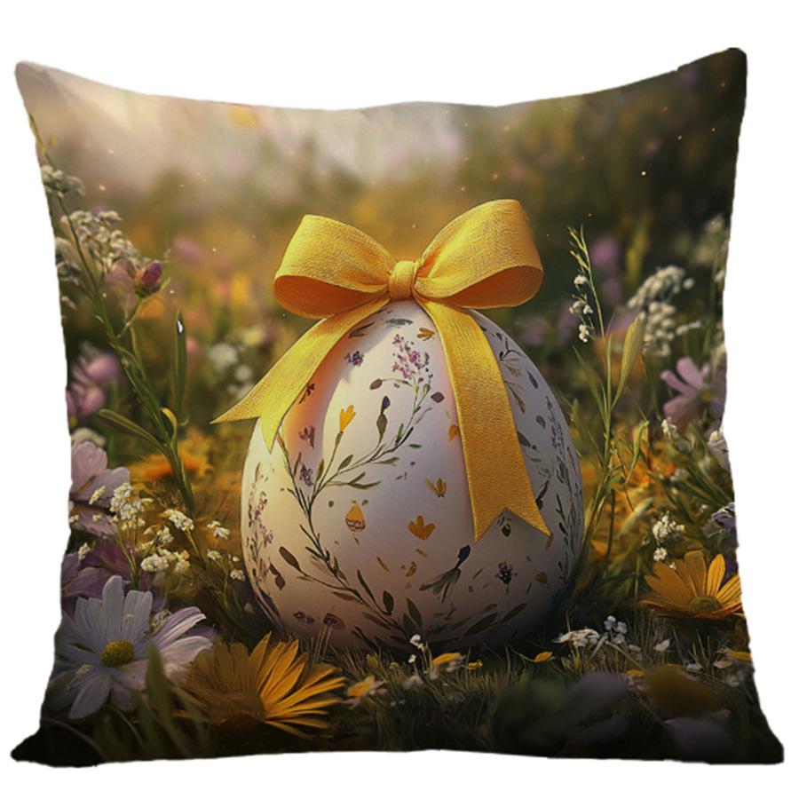 Бархатная наволочка  Пасхальный кролик и яйцо  - Декоративная наволочка для диванной подушки 45x45cm