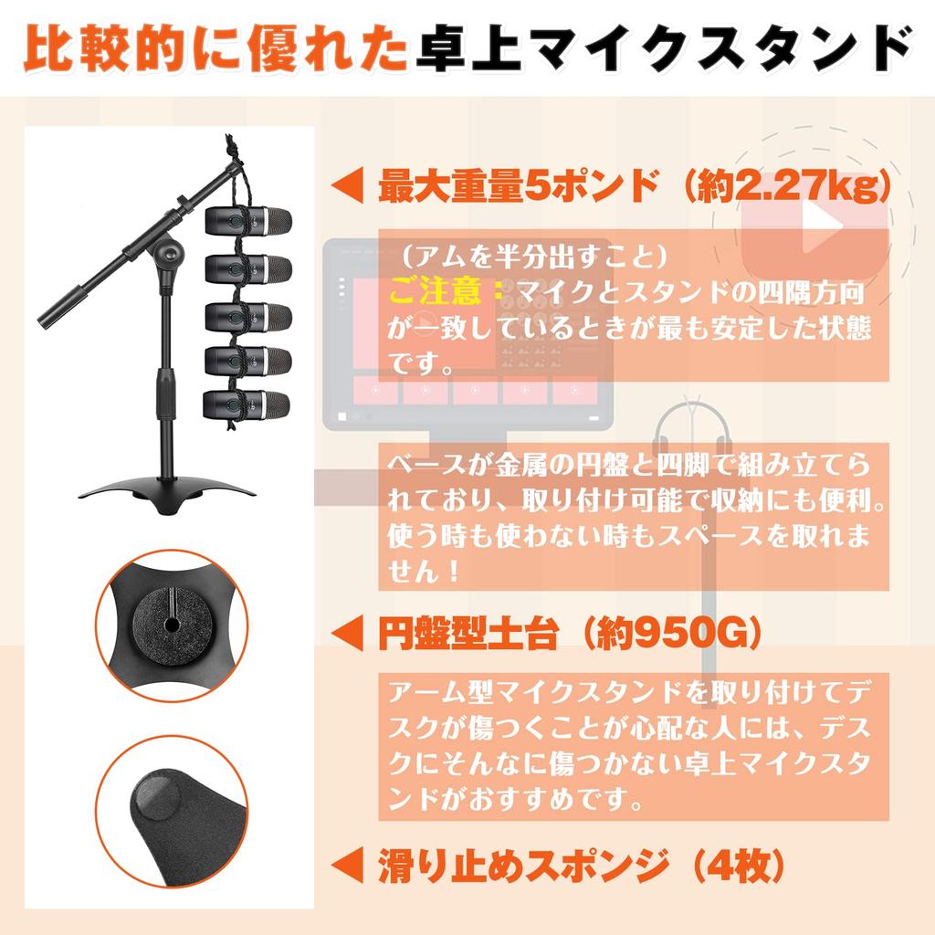EMART Microphone Stand, Desktop Microphone Stand with Adjustable Angle and Height, Extendable and Foldable, Stable Stand Microphone for Live