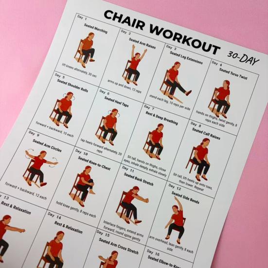 2 ks Plakát cvičení na židli Tai Chi pro seniory a začátečníky 10x8 palců Bezrámový plakát s fitness rozvrhem s jemnými sedavými pozicemi
