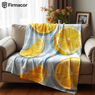 Gingham Orange Citrus Slice Anime Cartoon Flannel Blanket Soft Warm Throw for Bedroom Sofa Car Kids Holiday Gift