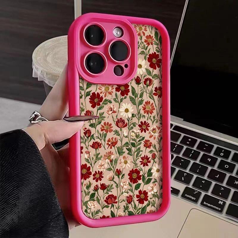 Phone Case Vintage Wine Red Floral Pattern For iPhone 17 16 15 14 13 12 11 Pro Max XS XR X 7 8 Plus 16E 17 Air 13 Mini TPU Cover