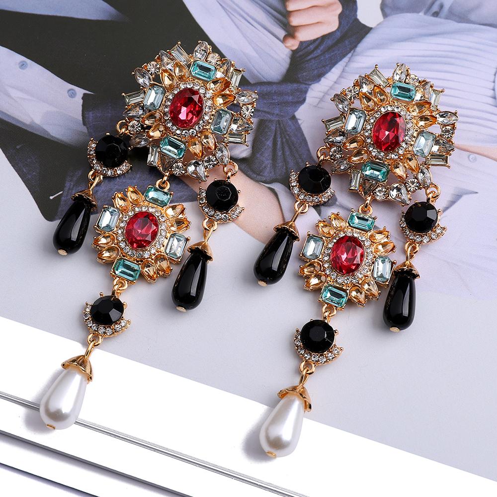 Vintage Rhinestone Simulated Pearl Bride Wedding Party Jewelry Tassel Dangle Earrings for Women
