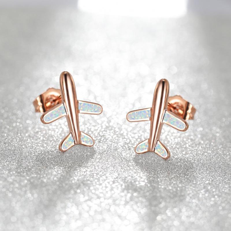 Ebay rose gold opal airplane stud earrings femininity simple and versatile ins ear jewelry