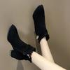 Fashion Temperament Martin Boots Autumn and Winter New Mid-heel Mesh Black Versatile Matte Velvet Shoes Women's Shoes Short Boots