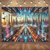 2D Neon Cyberpunk Metropolis Backdrop Futuristic Skyscrapers Photography Background