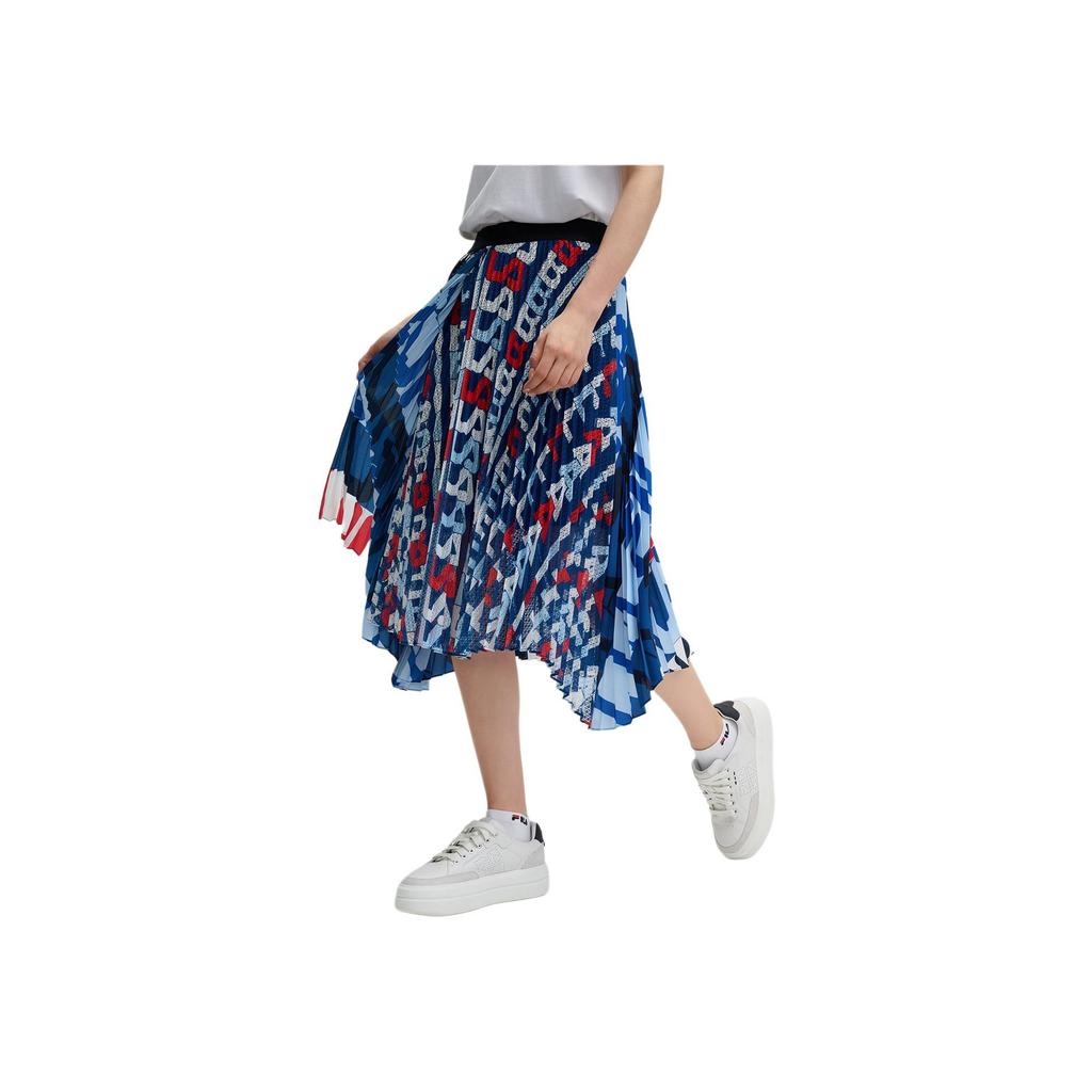 Fila Elastic Full Print Spliced Casual Long Skirt Women skirts Blue F11W434303F-ZA