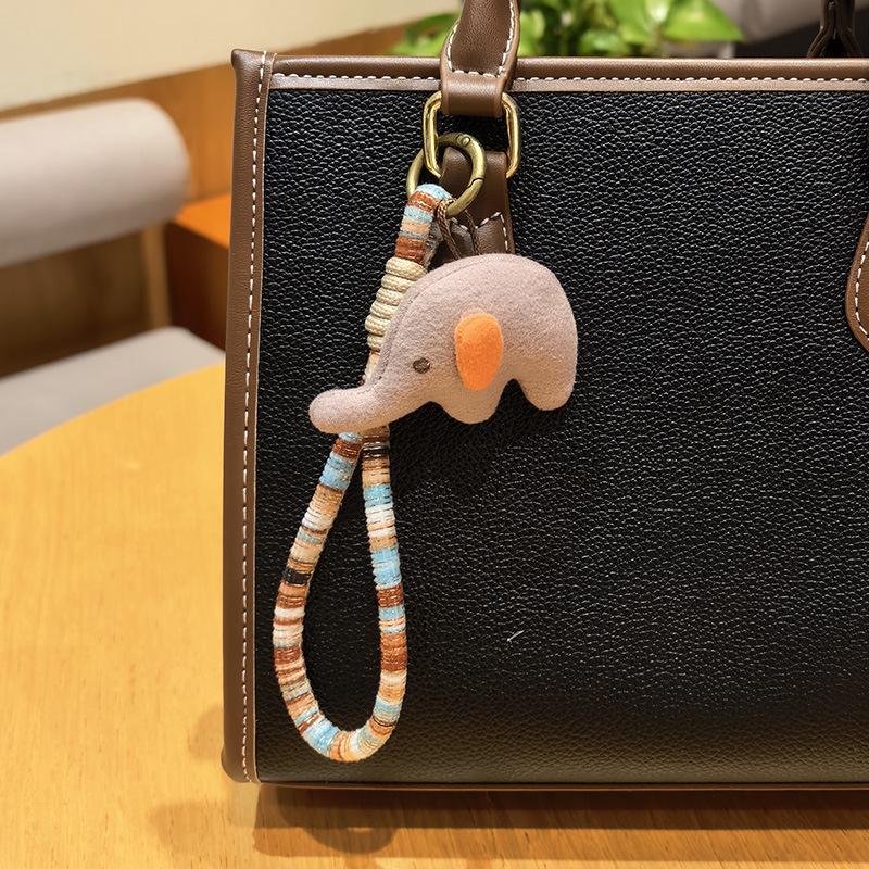 Cute Felt Elephant Bag Charm, Minimalist Elephant Keychain with Braided Rope Clip