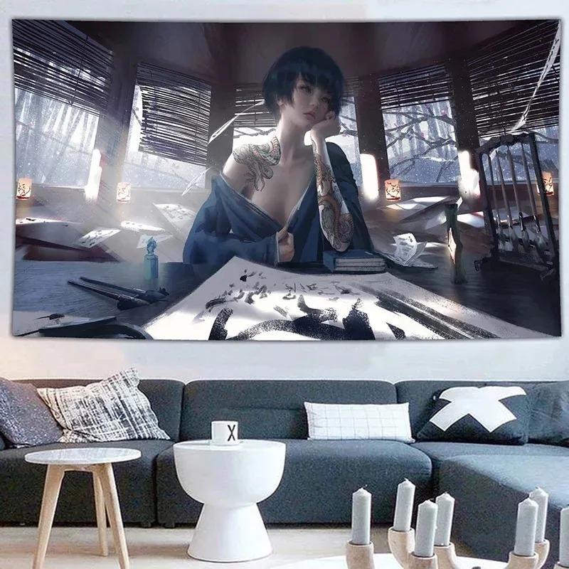 Сексуальная аниме красота гобелен офис гостиная гобелен украшение стены дома гобелен — фото 3