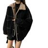 Women's Autumn/Winter Korean Style Lambswool Collar Denim Jacket - Casual, Loose Fit, Plus Velvet Thickening