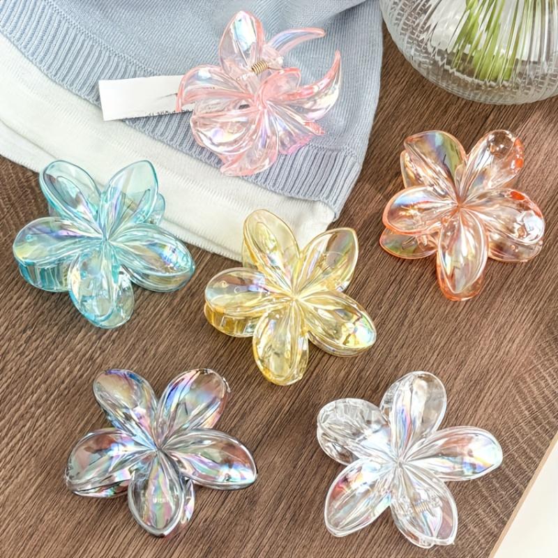 Bohemian Minimalist Resin Flower Hair Clips, Transparent AB Color Gradient, Non-Slip, for Thick Hair, Braid Styling, Hawaiian Easter New Year Gifts