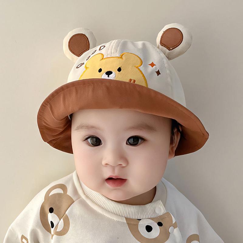 Cute Bear Baby Fisherman Cap Breathable Soft Cotton Infant Boy Girl Bucket Hat Casual Travel Sun Protection Toddler Sun Hats
