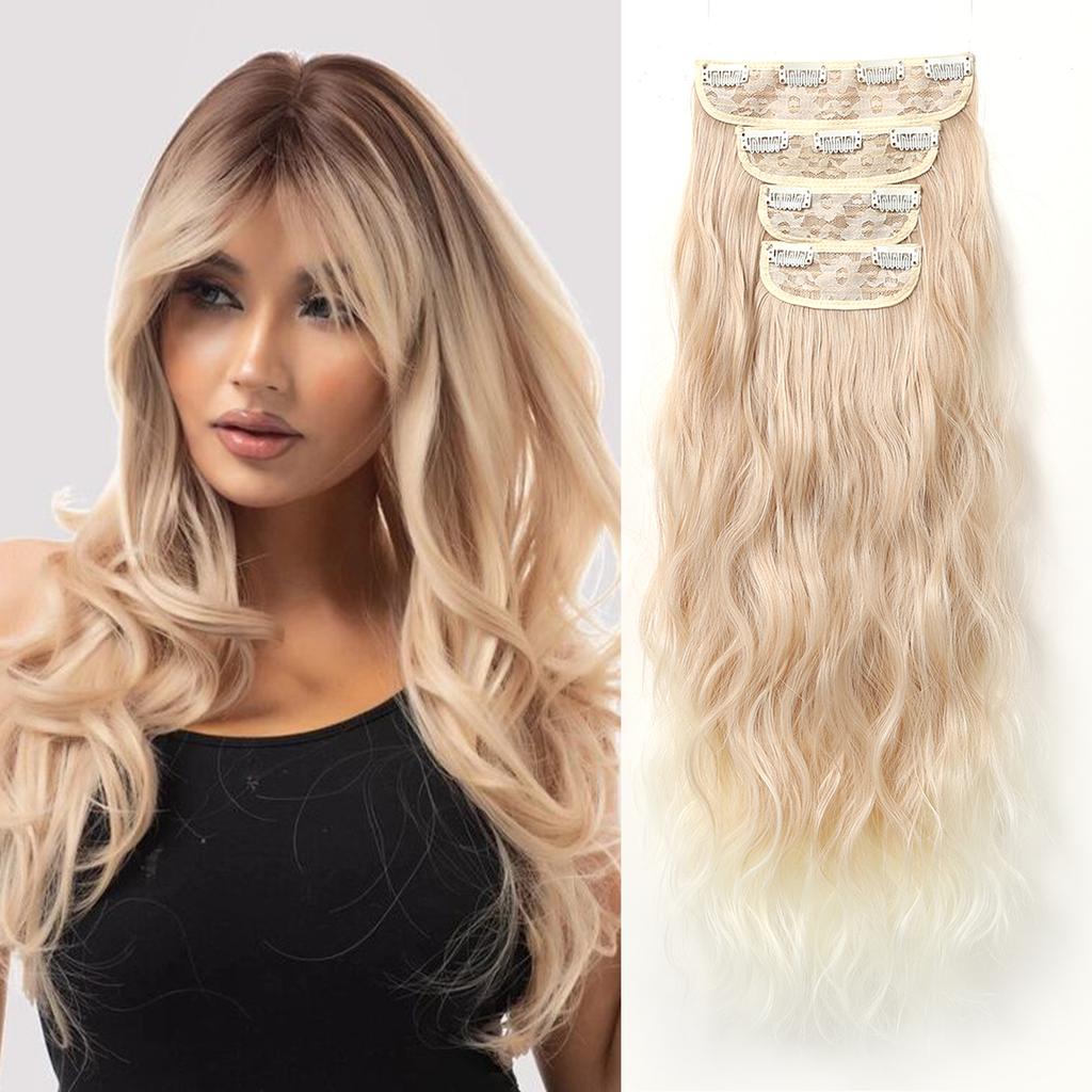 22Inch Black Synthetic Hairpieces 4pcs Long Wavy Hair Pieces 11 Clips in Hair Extension Natural Looking Heat Resistant for Women