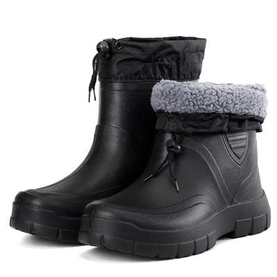 Winter Windproof Cotton Rain Boots Men Warm Light Ankle Rainboots Fashion Black Slip On Rain Shoes Men Waterproof Work