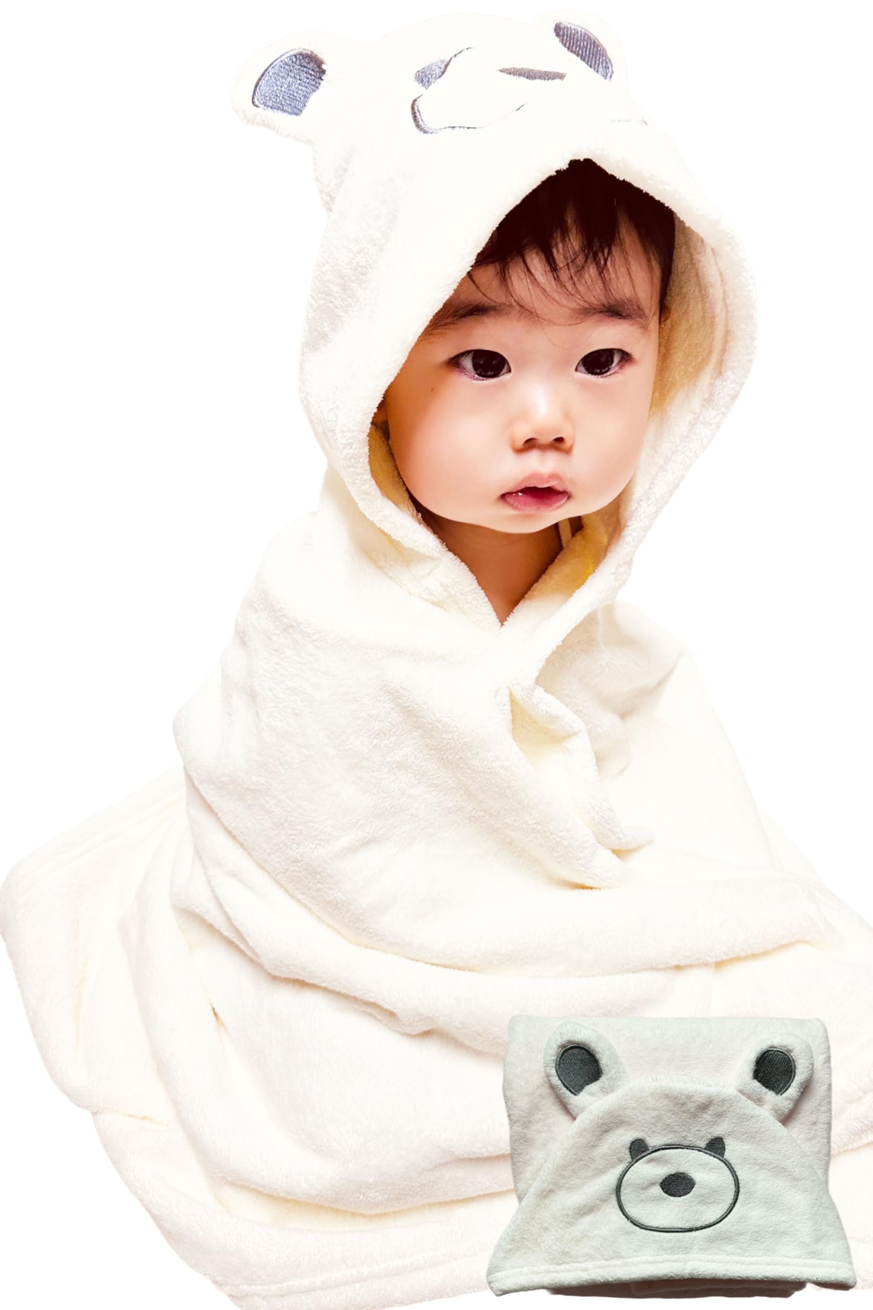 

Monna Baby Bath Towel by a Veteran Gentle on First Fuwari No [Supervised Midwife, Babies Skin] (White Bear, Personalization)