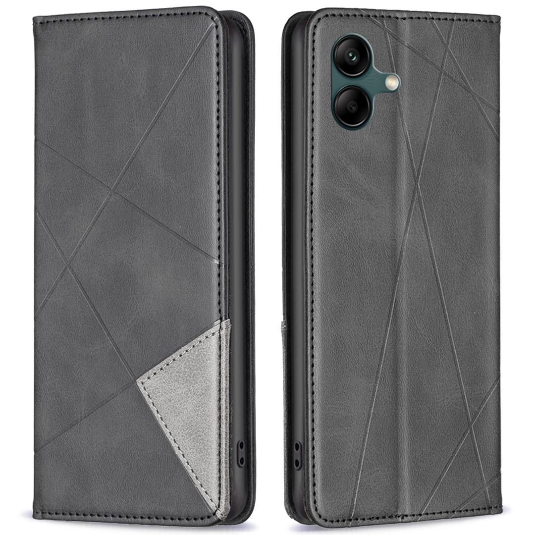

For Samsung Galaxy A06 4G Case Card Slots PU Leather Geometric Phone Cover Black
