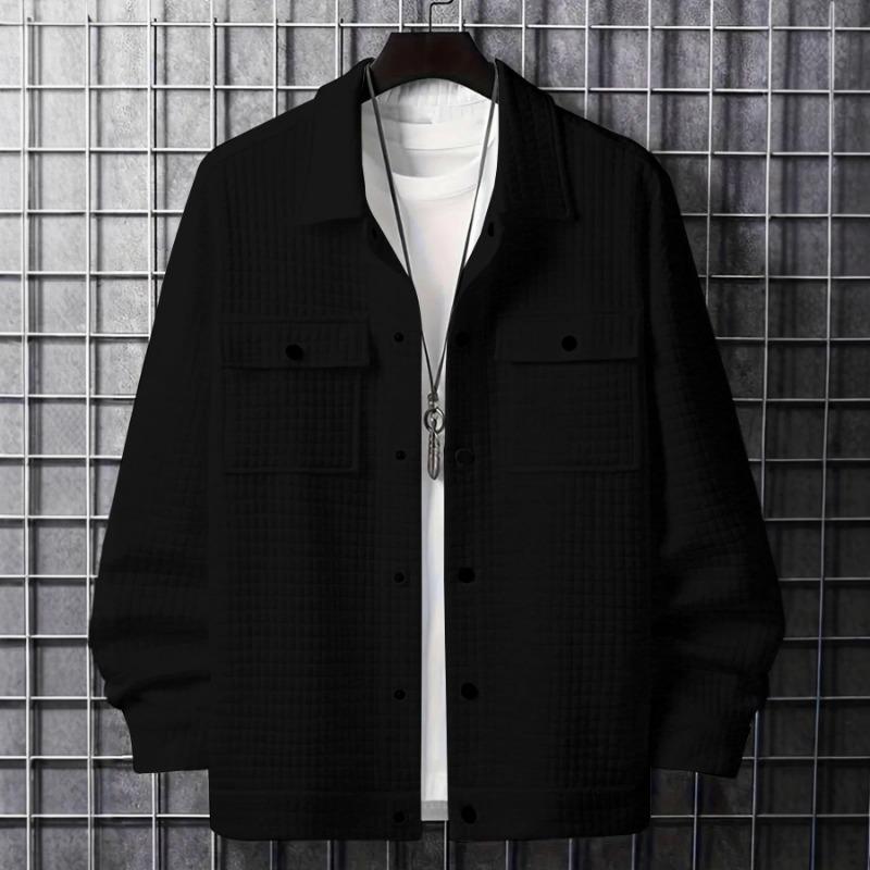 Men S Casual Solid Color Long Sleeve Turn Down Collar Jacket