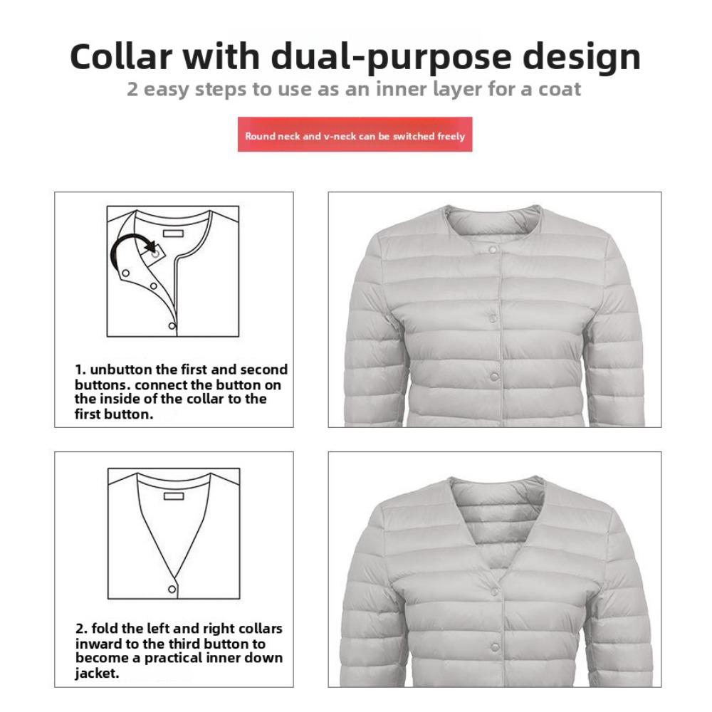 Lightweight Women's Short Crew Neck Down Jacket Liner Autumn Winter New Simple Warm Coat Solid Color Long Sleeve Down Inner Jacket