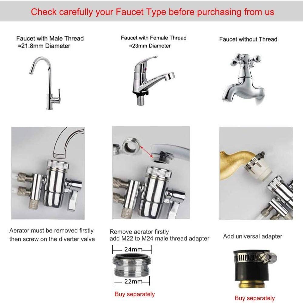 2 Way Splitter  Replacement Durable Counter  Water Filter With Female M22(22mm)