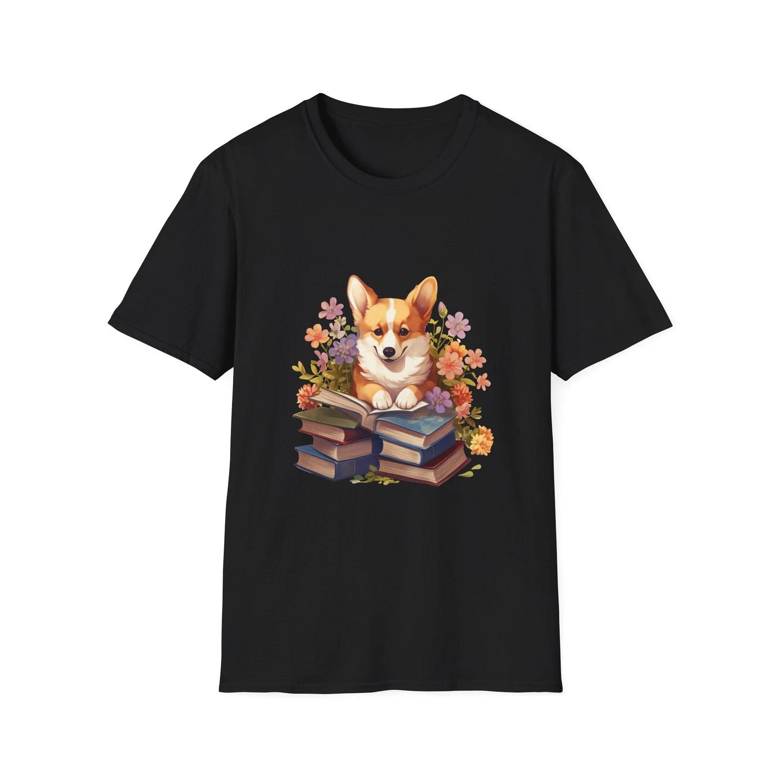 Corgi Lover T-Shirt, Cute Dog Shirt, Pet Owner Gift, Book Lover Tee, Floral S