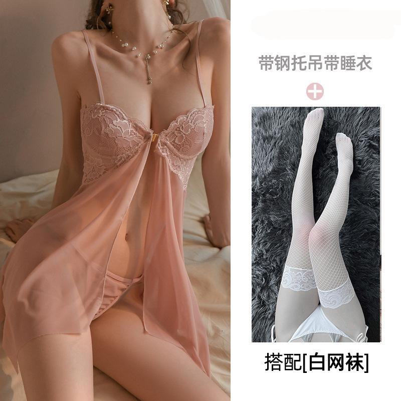 Sexy Underwear Suspenders Sexy Pajamas Transparent Lace Seduction Passion Steel Tray Gathering Uniform Set A077