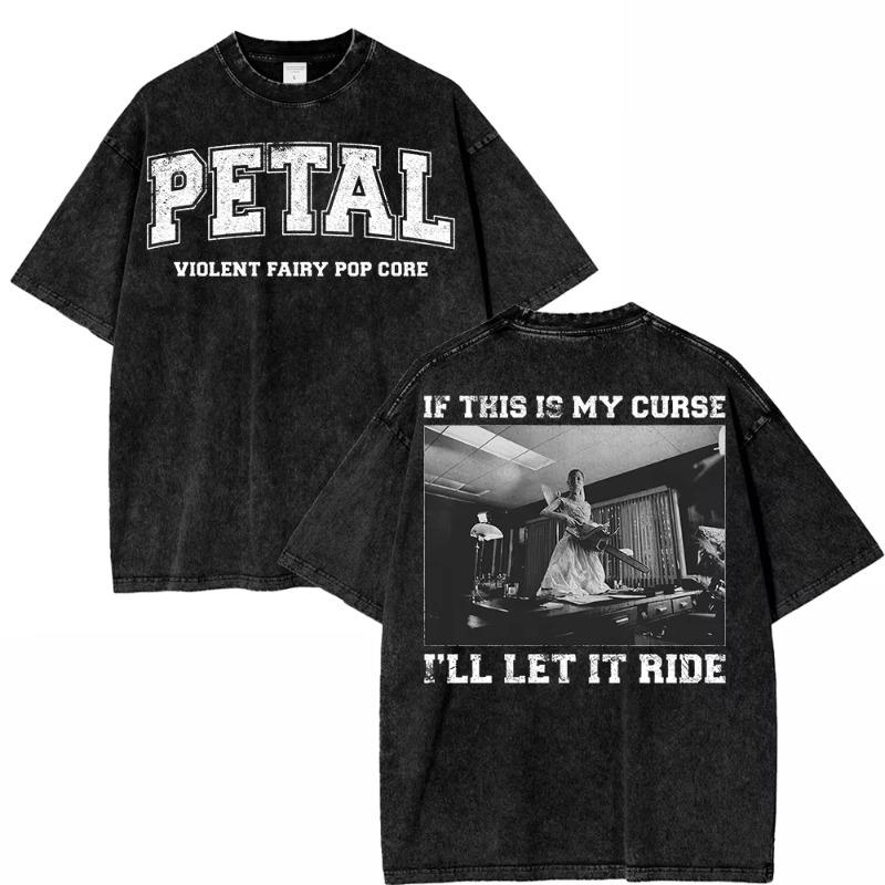 100% Cotton Vintage Washed Ariana Grande Petal Violent Fairy Pop Core T Shirt Men Letter Live Laugh Love Retro Loose Tees Shirts