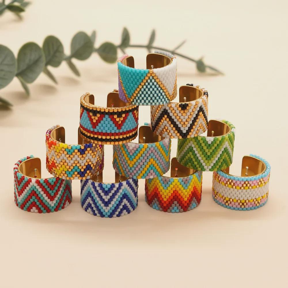 "Miyuki Antique Rice Bead Bohemian Stainless Steel Handwoven Ring"