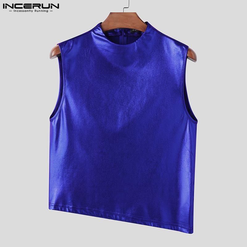 INCERUN Débardeurs Slim de Fête Irréguliers Lisses à Paillettes Sans Manches pour Homme