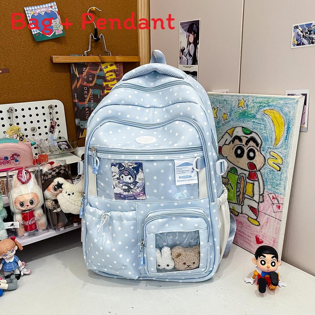 Cute Starry Pattern Girls Backpack With Nylon For School And Teens