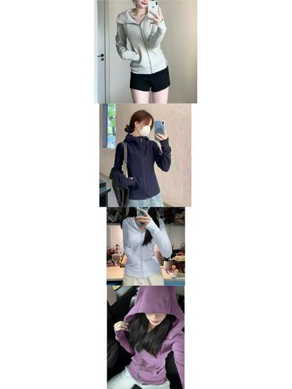 Women's Cotton Blend Fitted Zip-Up Hooded Sweatshirt - Stylish Autumn Cardigan for Yoga & Sports