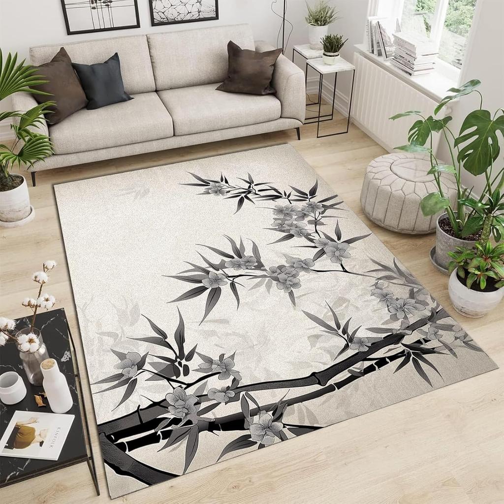 Forest Landscape Painting Area Rug,Flowers Moon Low Pile Machine Washable Rugs Mat for Living Room Bedroom 3D Print Decor Carpet