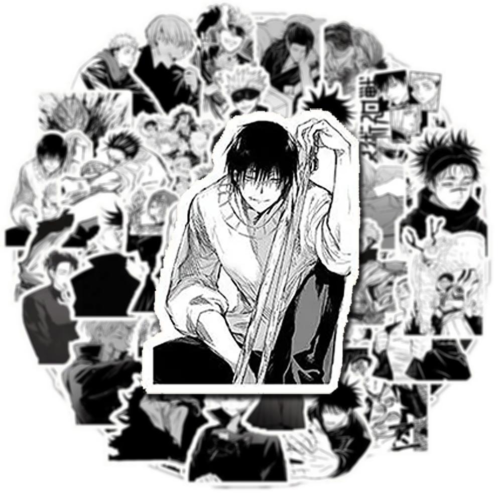 10/30/50/100 Piezas Pegatinas Clásicas de Anime Jujutsu Kaisen Calcomanías Geniales en Blanco y Negro Pegatina de Dibujos Animados Manga para Maleta Portátil Teléfono DIY