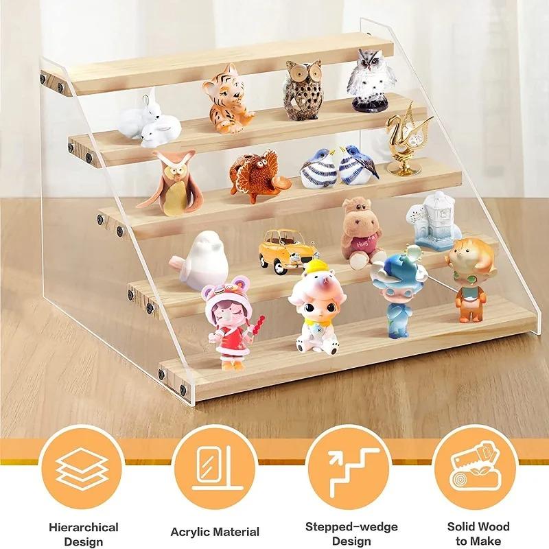 2-7 Katlı Akrilik Ahşap Bebek Teşhir Kozmetik Parfüm Düzenleyici Kutusu Cupcake Standı Vitrin Mini Figür Oyuncak Model Depolama Rafı
