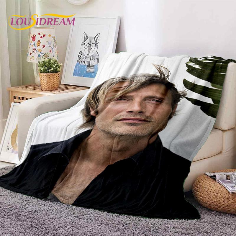 Mads Mikkelsen 3D Schauspieler StarSoft Decken, Warm halten Überwurfdecke Bequeme Decke für Picknick Betten Sofa Zuhause Schlafzimmer Geschenk Kind