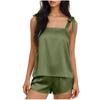 Damen Satin Nachtwäsche Set Verstellbarer Träger Tanktop und Locker sitzende Shorts für Bequeme Nachtwäsche