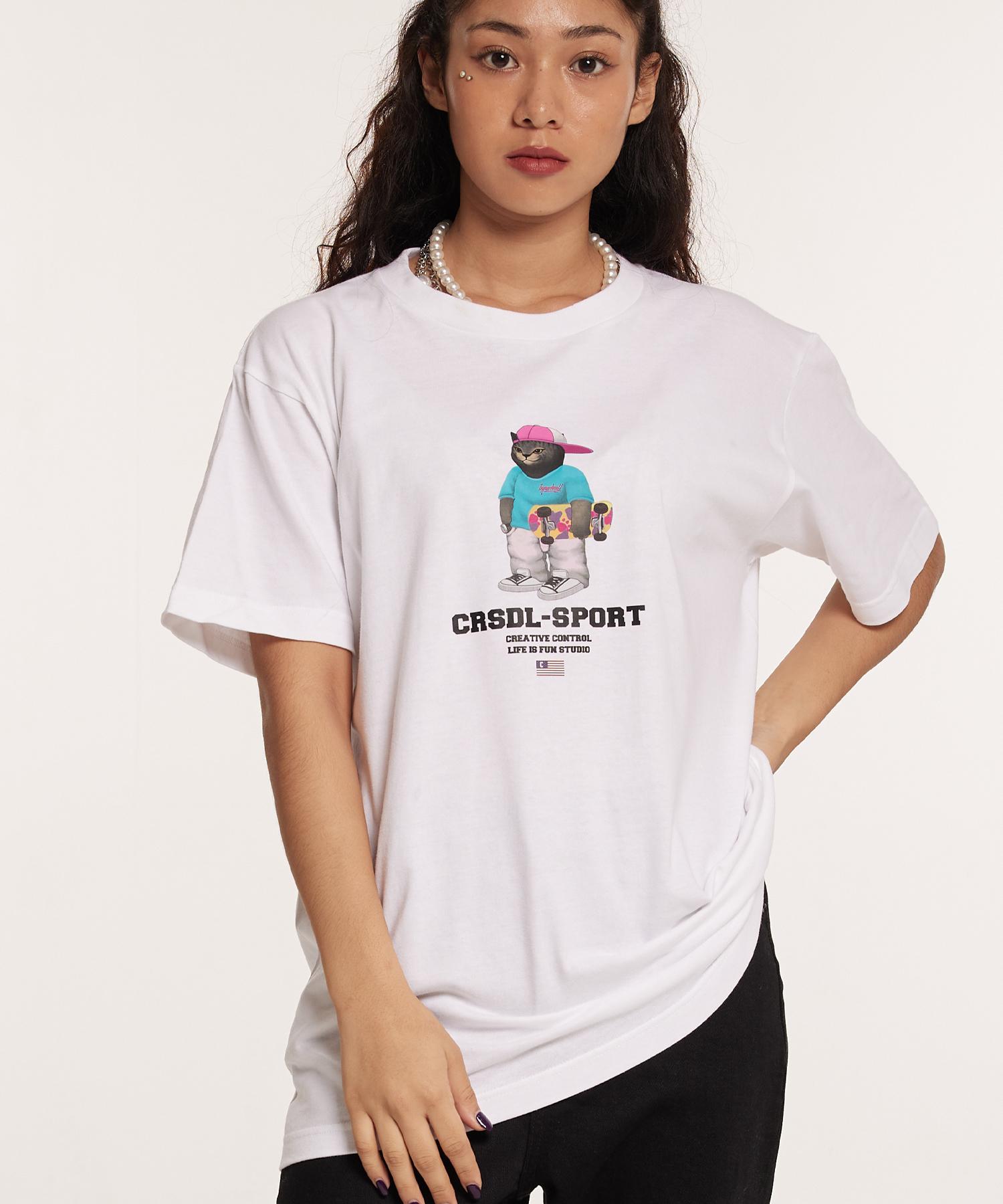 Cream Soda Lab Crsdel Sports Gray Short Sleeve T-Shirt White Black L