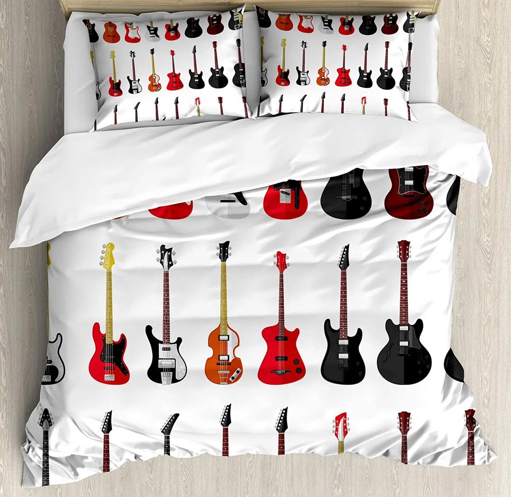 Colorful Guitar Rock Music Splash Art Duvet Cover 3pcs Bedding Set Home Textile Quilt Cover Pillowcases Bedding Set No Sheet